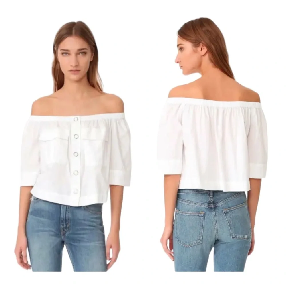 Free People Showing Shoulders Top Large 12 White 100% Cotton Breathable Cool NWT
